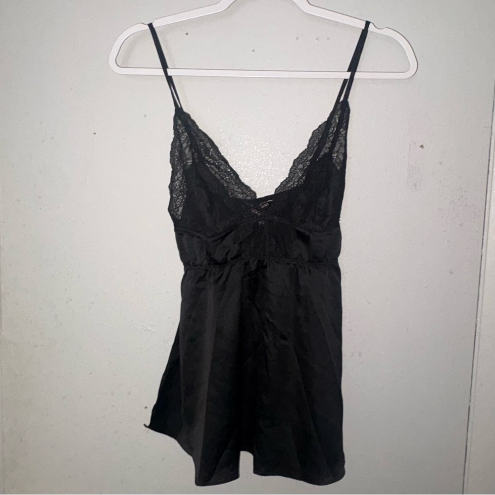 Victoria's Secret Black Satin & Lace Babydoll Cami Lingerie Top S